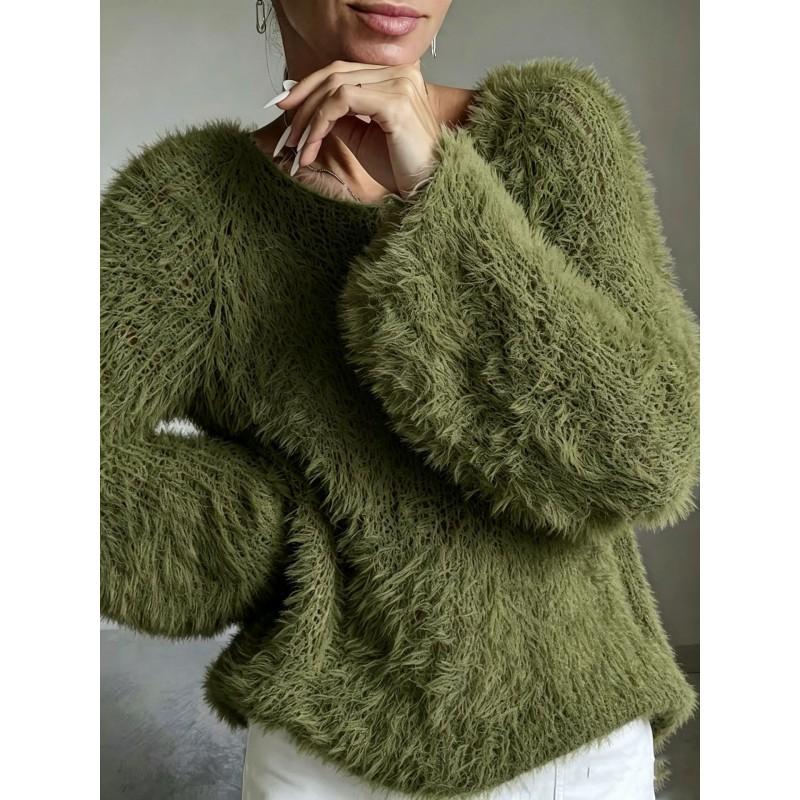 2026 Womens Oversized Round Neck Long Sleeve Knit Sweater In Pastel Colors Soft Casual Pullover