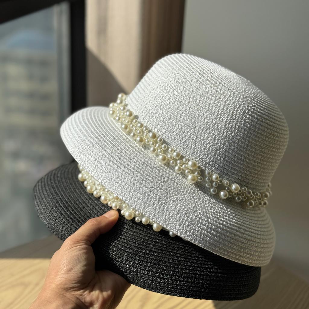 New Summer Travel Female Pearl Straw Hat Beach Sun Casual Sun Hat Summer