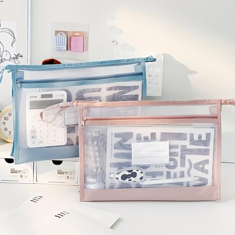 4pcs Large Capacity A4 Mesh File Organizer with Dual Zippers - Portable Document Storage Bag, Multi-Layer Compartments,Transparent Label Slots