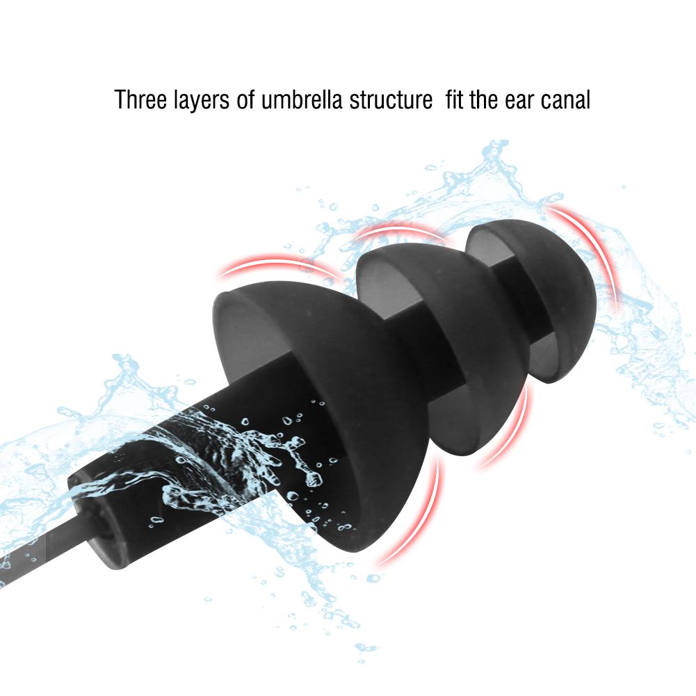 Waterproof Soft Silicone Corded Noise Prevention Swimming Earplugs Earmuff(Black)