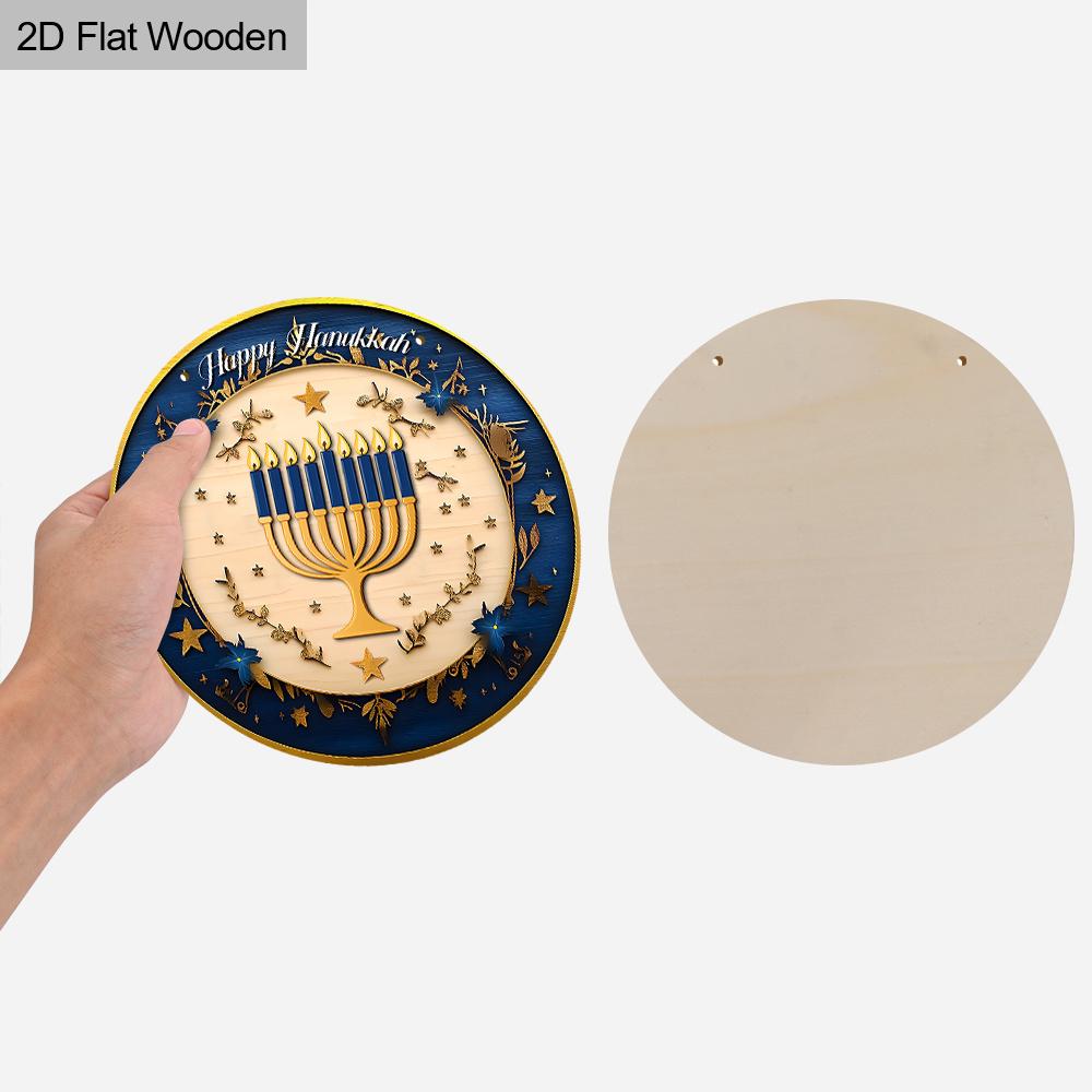 Hanukkah Festival Wooden Sign - Happy Hanukkah Round Ornament for Front Door, Wall Hanging Decor - Ideal Hanukkah Decor