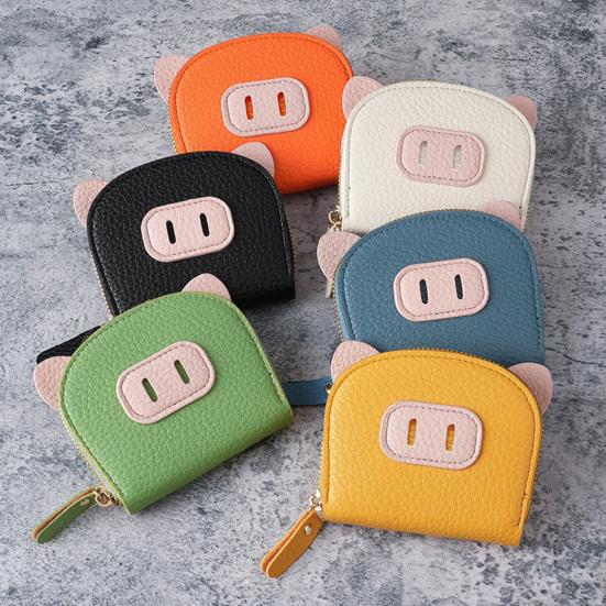 Piggy Coin Wallet Zip Around Purse with Multi Card Holder Slots Accordion Style