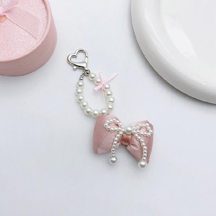 Sweet Cute Pearl Beaded Bowknot Keychain Decorations Keyring Hanging Ornament