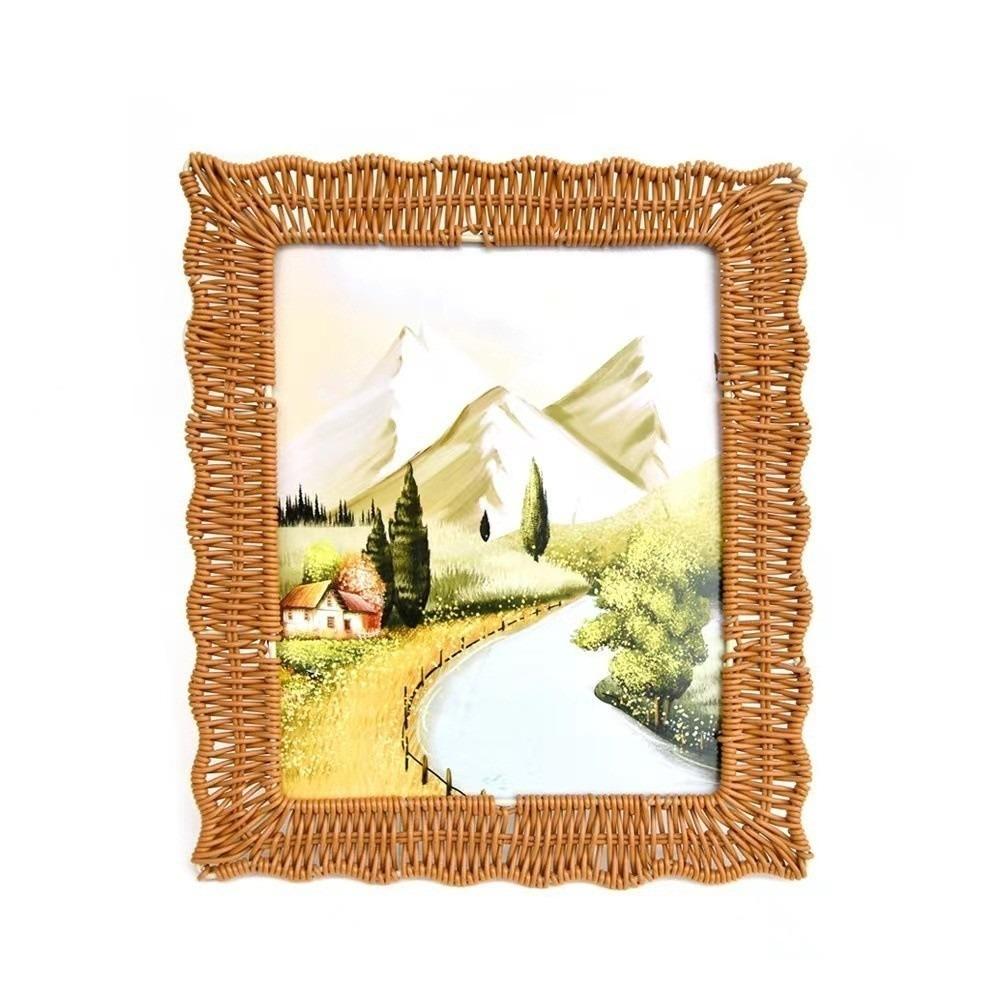 Boho Style Vintage Rattan Photo Frames PP Woven 4x6 Inch Picture Frame Handmade Rustic Charm Wicker Photo Frames Home Decoration