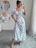 2025 Summer Fashion Women's Printed U-neck Short-sleeved Large Swing Dress
