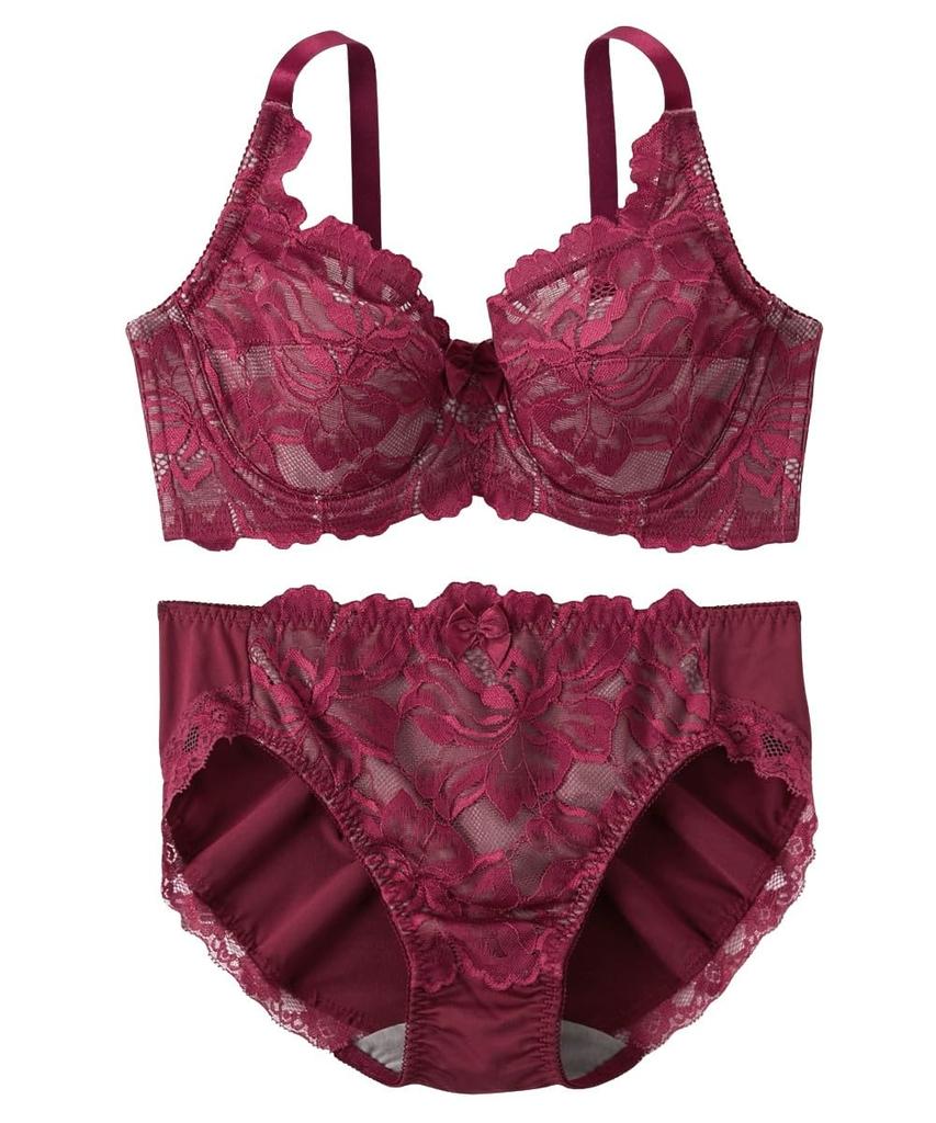Nissen Full Cup Bra and Panty Set Floral Elegant Cassis Women's (Large Lace) (Triumph) (n, FULLRE) E110/5L