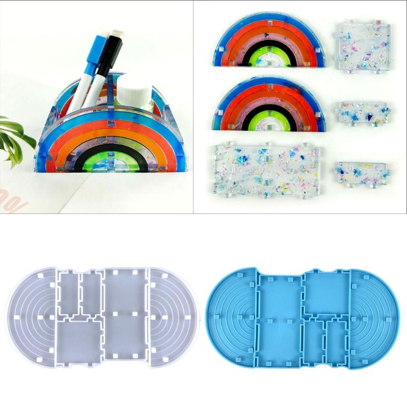 Multipurpose Rainbow Pen Holder Silicone Mould Versatile Castes Set for Home and Office Decoration and Jewelry Storage