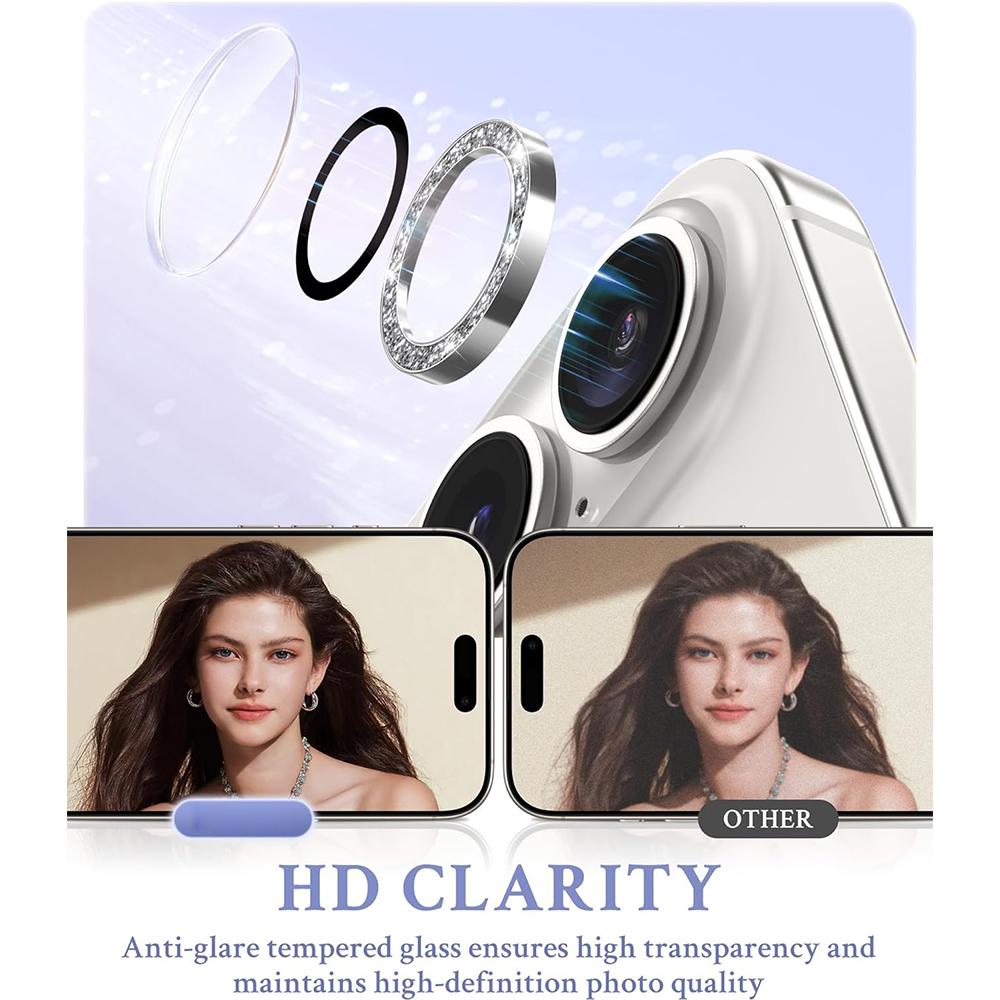 Glitter Camera Lens Protector Cover for Iphone 16E 16 E 15 Pro Max 14 Plus 13 Mini 12 11 Iphone16 16Plus 16Pro 15Pro Phone Protection Accessories