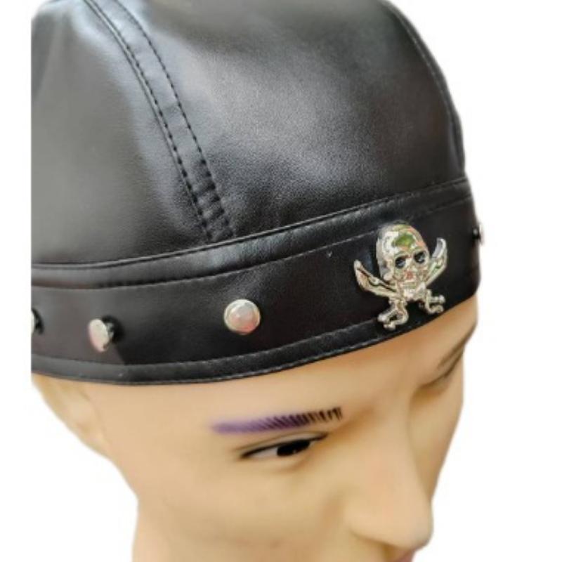 Kadın Punk Tarzı Kurukafa Şapka - Siyah Çivili Suni Deri Bandana Baş Örtüsü Metal Kenarlıklı, Motosiklet ve Hip Hop Modası İçin Ayarlanabilir Biker Doo Rag