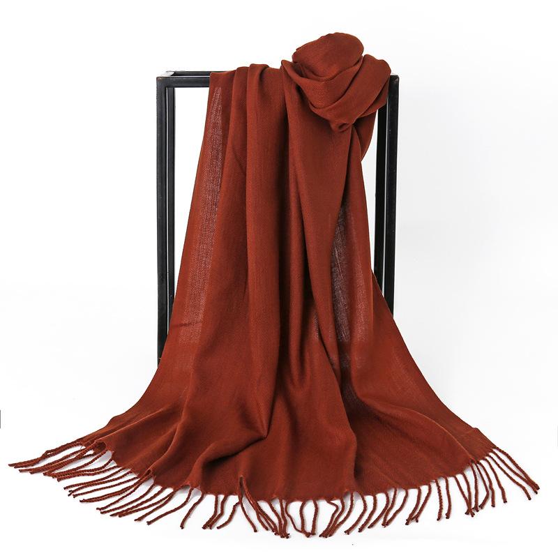Autumn And Winter New Women'S Cashmere Scarf Solid Color Imitation Cashmere Pulling Scarf Thick Embroidery Cashmere Shawl