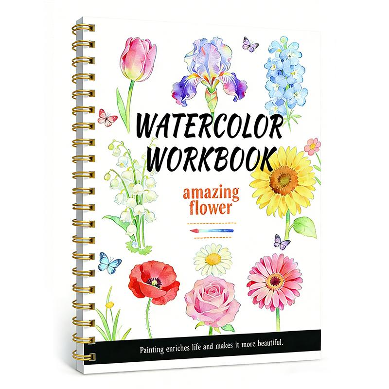 Spiral Bound Watercolor Flower Workbook Thick Paper Easy Guides For Beginners Daily Art Practice A1