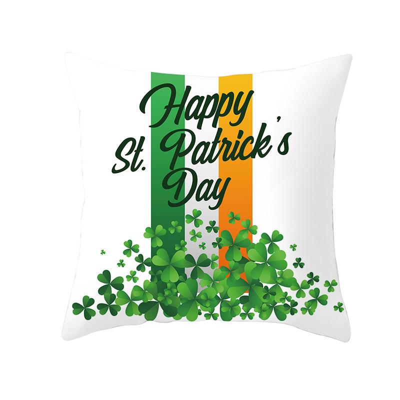 Home St. Patrick's Day Green Peach Velvet Cushion Cover National Day Four-Leaf Clover Cushion Cover