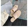 Grape Mother Same Casual Summer Square Head Toe Straw Braided Splicing Flat-bottomed Slippers Women's New Sandals