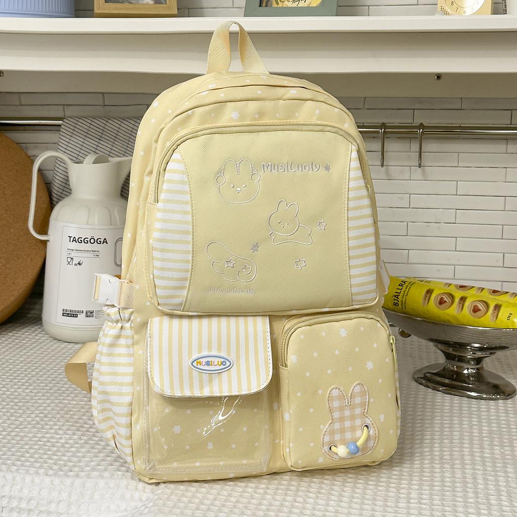 Schoolbag Korean fresh stripe soft cute rabbit embroidery schoolbag college style healing atmosphere middle school student backpack