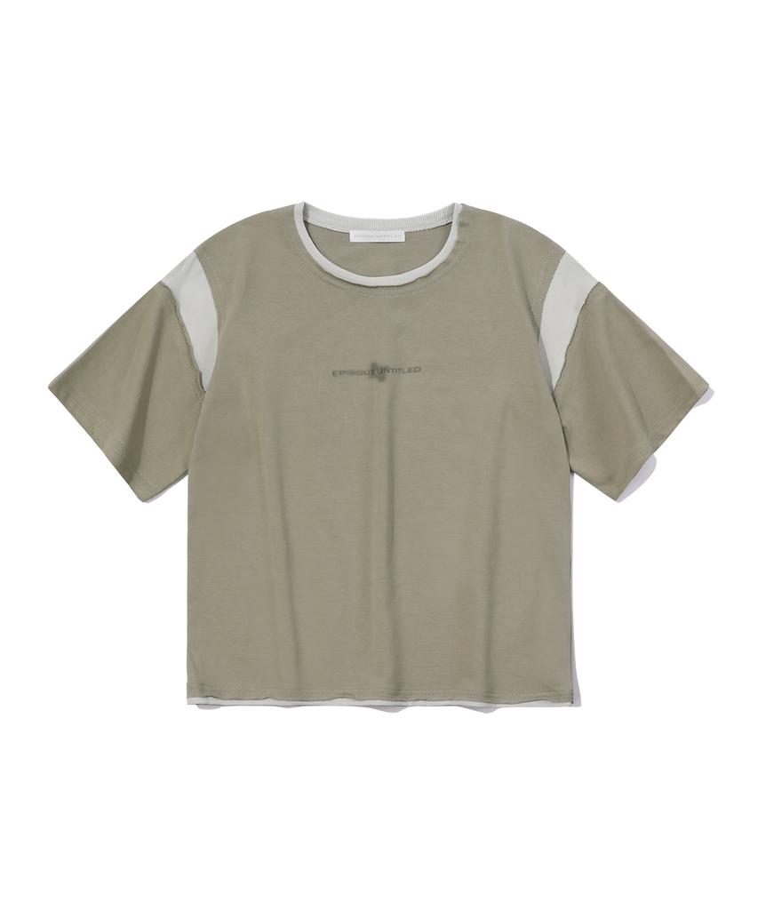 EPISODE UNTITLED Crop Match Colors Logo Print T-Shirt_Mint Khaki