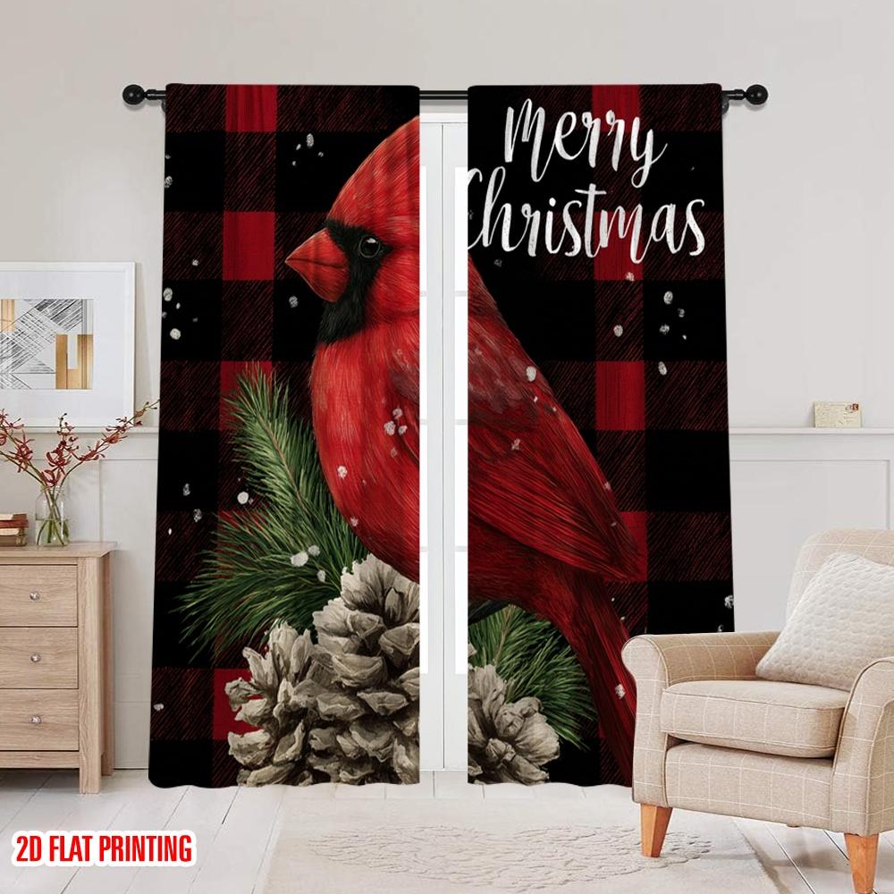 2pcs,2D plane printing Creative Curtains Cardinal Bird Durable 100% Polyester Fabric (without rod) Versatile All Use for Living