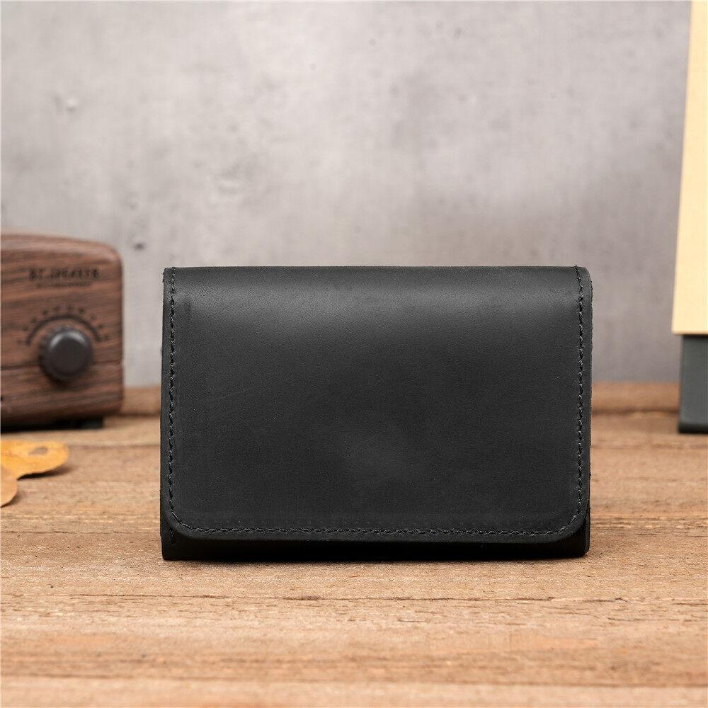 

Прочный чехол для карт Crazy Horse из натуральной кожи для мужчин, тонкие простые кошельки для денег чёрный