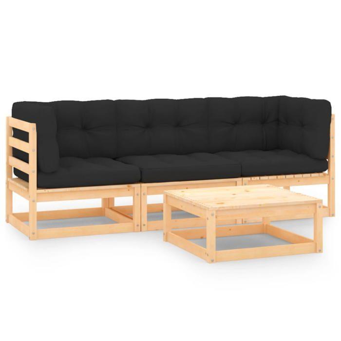 VidaXL Bois de Pin Solide Salon de Jardin 4 pcs avec Coussins Ensemble de Meubles d'Extérieur Meubles de Terrasse Mobilier 3083742