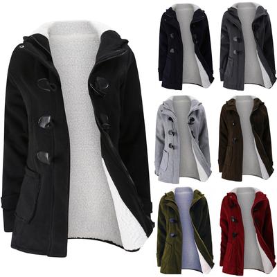 Women's Fashion Hooded Wool Cowl Leather Pair Button Jacket Cotton Jacket Padded Lambswool Jacket