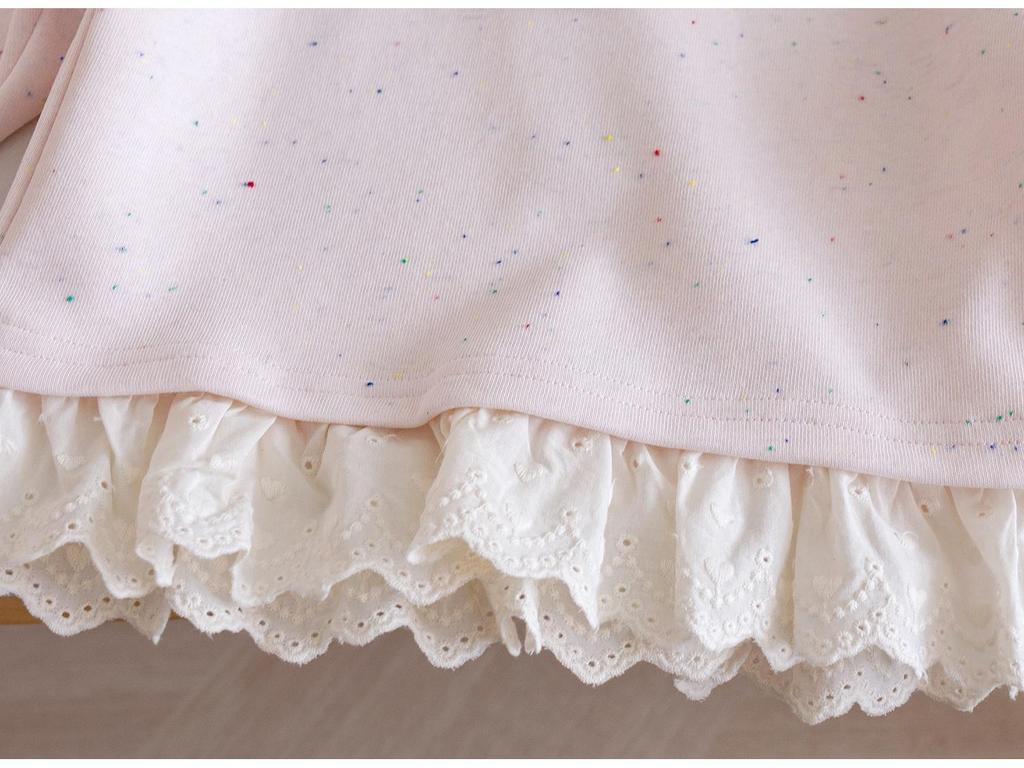 Children's Princess Style Lace Hem Sweatshirt - Spring/Autumn 2025, Solid Color, Round Neck Top