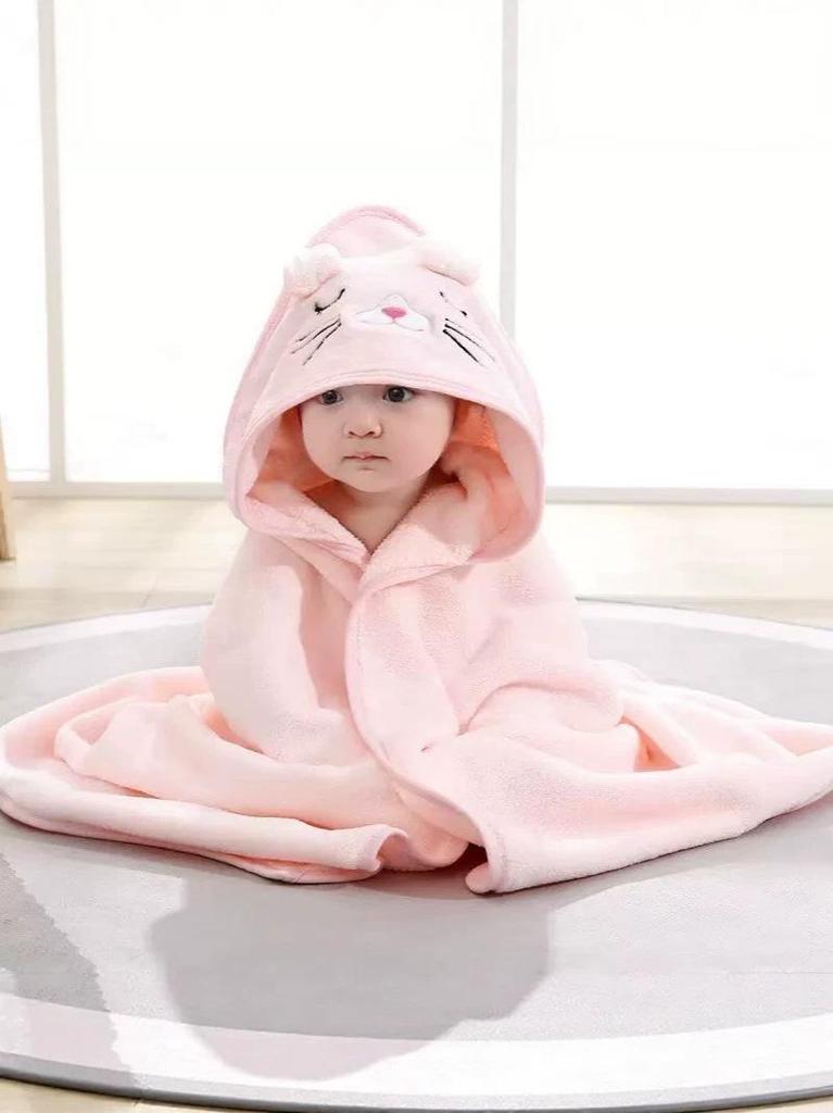 Children's Quick-Drying Coral Fleece Hooded Bathrobe Cloak Towel