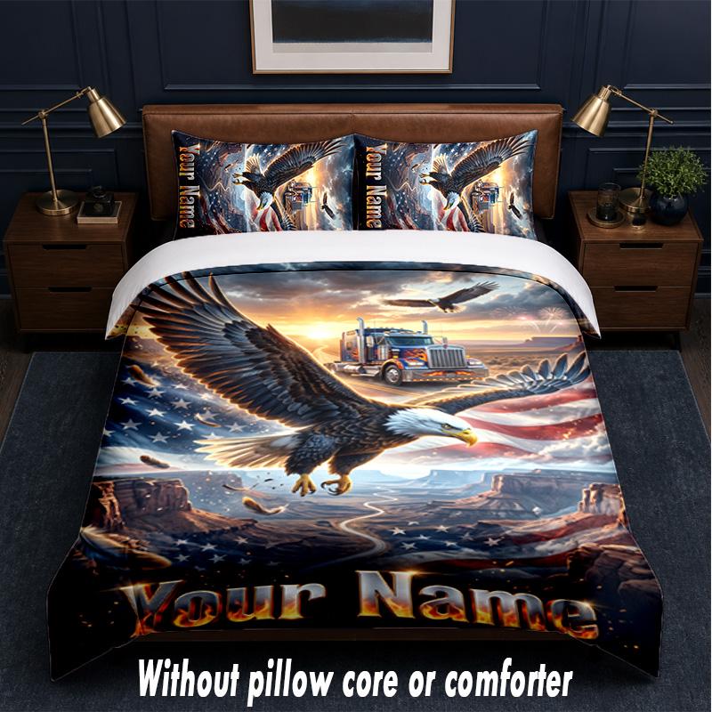 American Patriotic Theme Custom Text Or Name 3Pcs Bedding Set,1 Flat Sheet & 2 Pillowcases Personalized Home Bedding