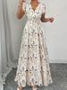 Europäisches & Amerikanisches V-Ausschnitt Schnür-Kurzarmkleid, Sommer Taillenbetonendes Langes Bedrucktes Modell für Damen