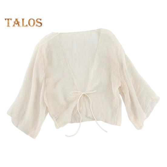 Dámský průhledný šifonový kardigan s předním zavazováním, průhledný, volný top elegantní šátek v retro stylu na dovolenou na pláž, denní nošení