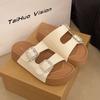 Rhinestone Square Buckle One-word Slippers Women's 2025 Summer New Thick-bottomed Lightweight Non-slip Outer Wear Beach Cool Slippers
