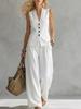 Women's Sleeveless Vest Two Piece Set V Neck Button Waistcoat Wide Leg Pants Linen Blend Commuter Suit Summer Outfit