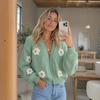 Women's three-dimensional small daisy crocheted V-neck knitted cardigan, fresh age-reducing cardigan top, casual and comfortable sweater