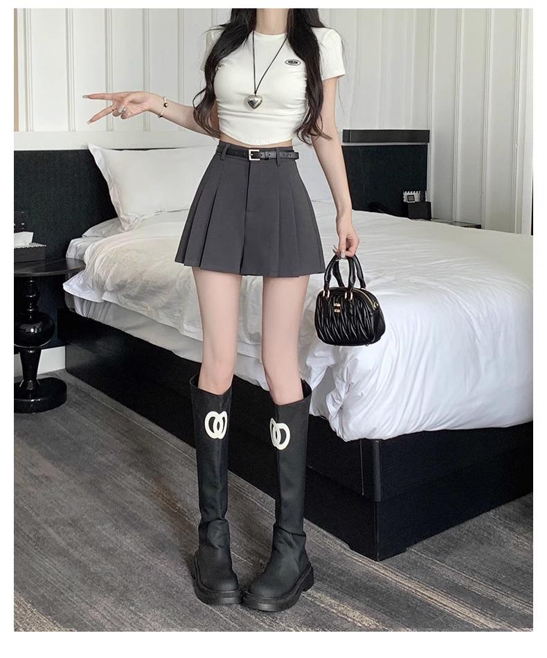 Women's High-Waisted Gray Pleated Shorts Skirt - Loose Wide-Leg Cargo Pants, Summer 2025 Collection