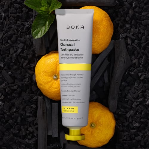 Boka Charcoal Toothpaste - Nano Hydroxyapatite, Fluoride Free, Remineralizing, Sensitive Teeth, Whitening - Dentist Recommended for Adult, Kids - Yuzu