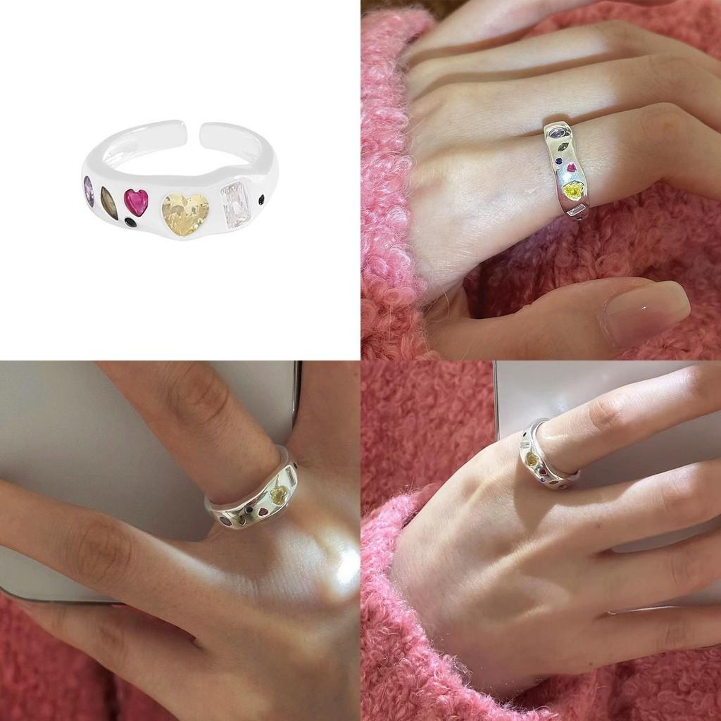 Ring Copper Fashionable For Women With Unique Geometric Design And Colorful Zircon Candy