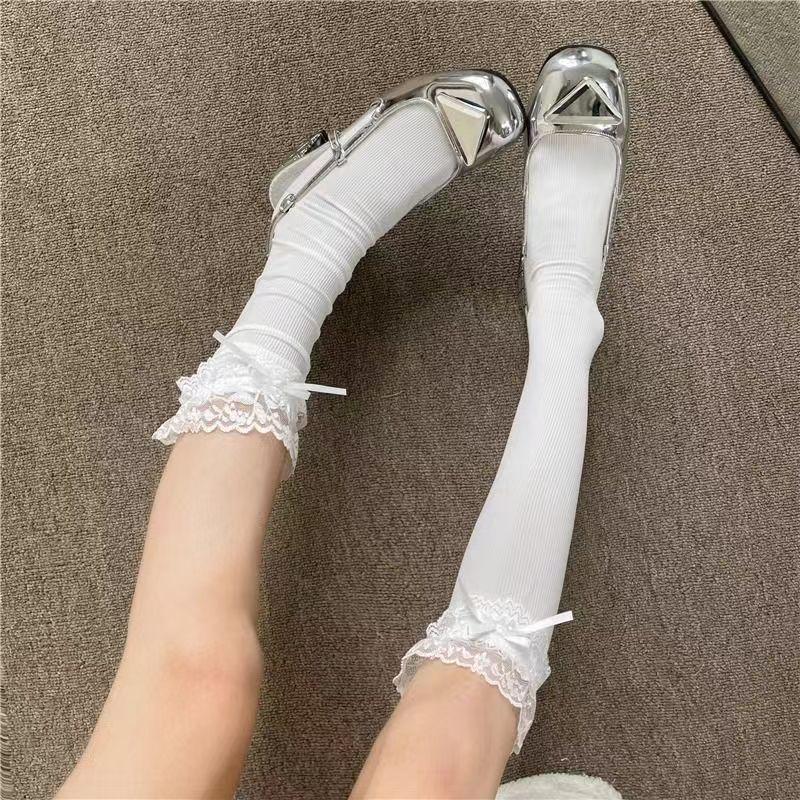 Female Spring and Autumn Everything Lovely Bow Lace Lace Calf Pile Pile Socks