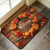 Autumn Maple Welcome Mat Wooden Plank Pumpkin Berry Print Non Slip Washable Floor Mat For Seasonal Front Porch Decoration