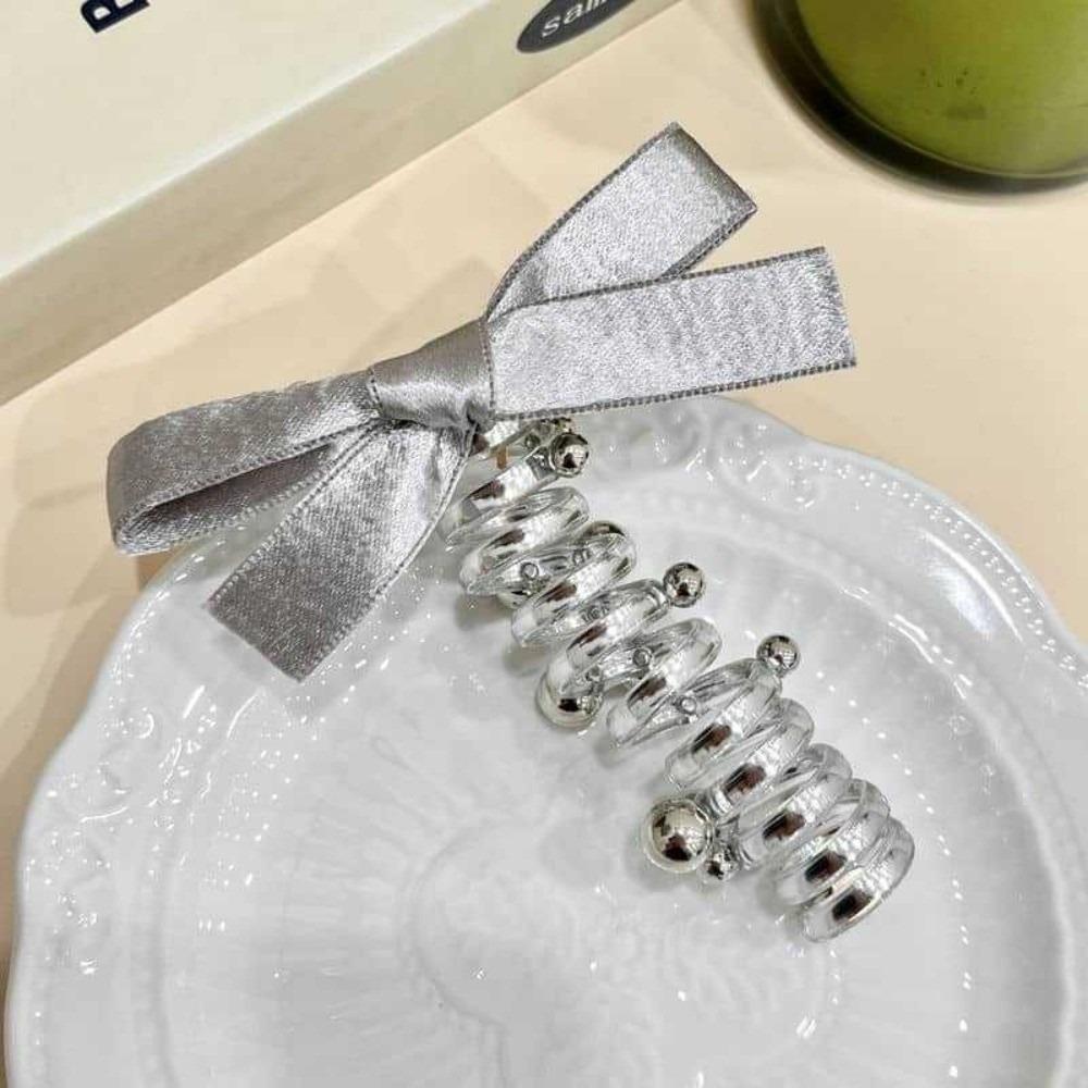 

Bubble Braid Spiral Rubber Band Silver Bowknot Hair Band Fashion Elastic Hair Band Women срібний