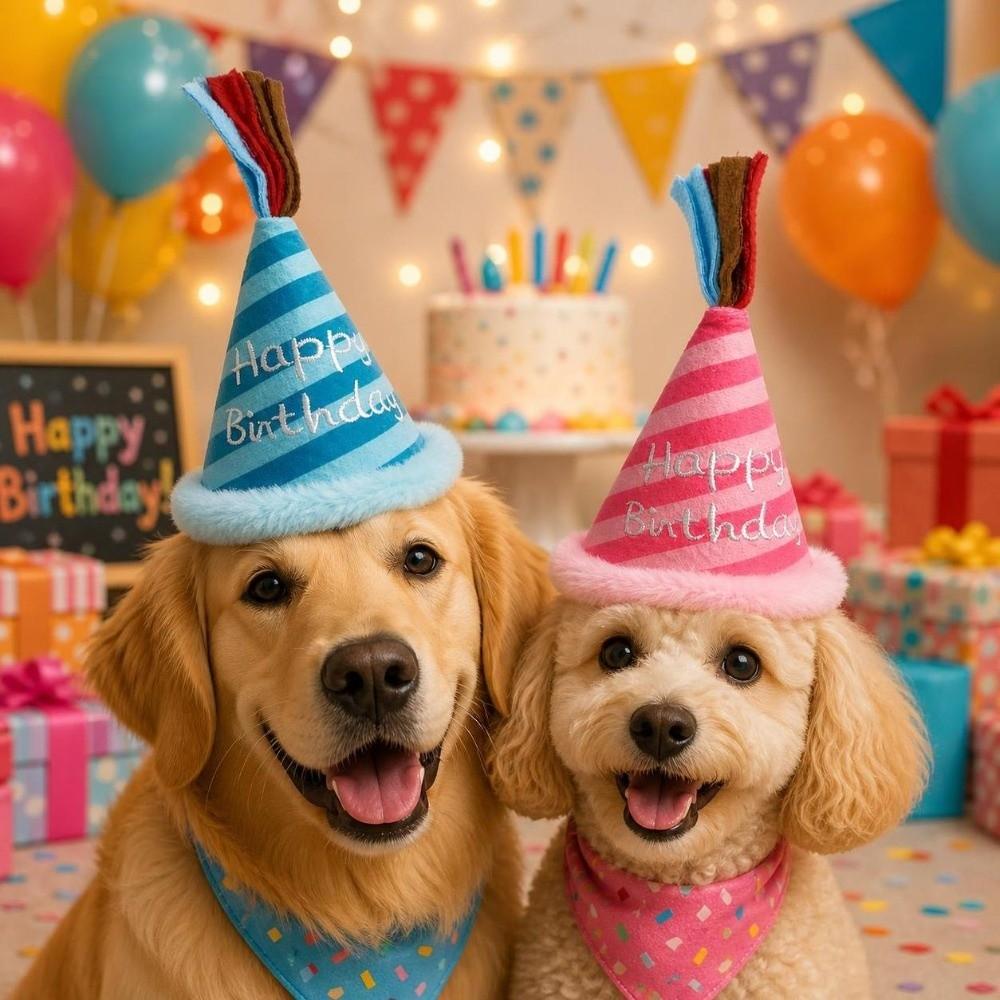 Adjustable Pet Birthday Hat Plush Cone Birthday Hats Striped Celebration Hat Holiday Decoration