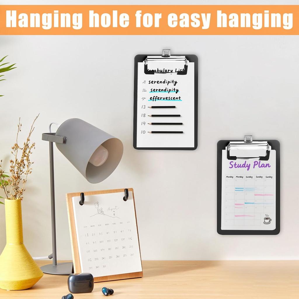 6 Pack Mini Clipboards Black, Small Clipboards 4x6in, A6 Letter Size Small Plastic Clipboard Pocket Clipboard with Clips, Memo Size Notepads, Tiny