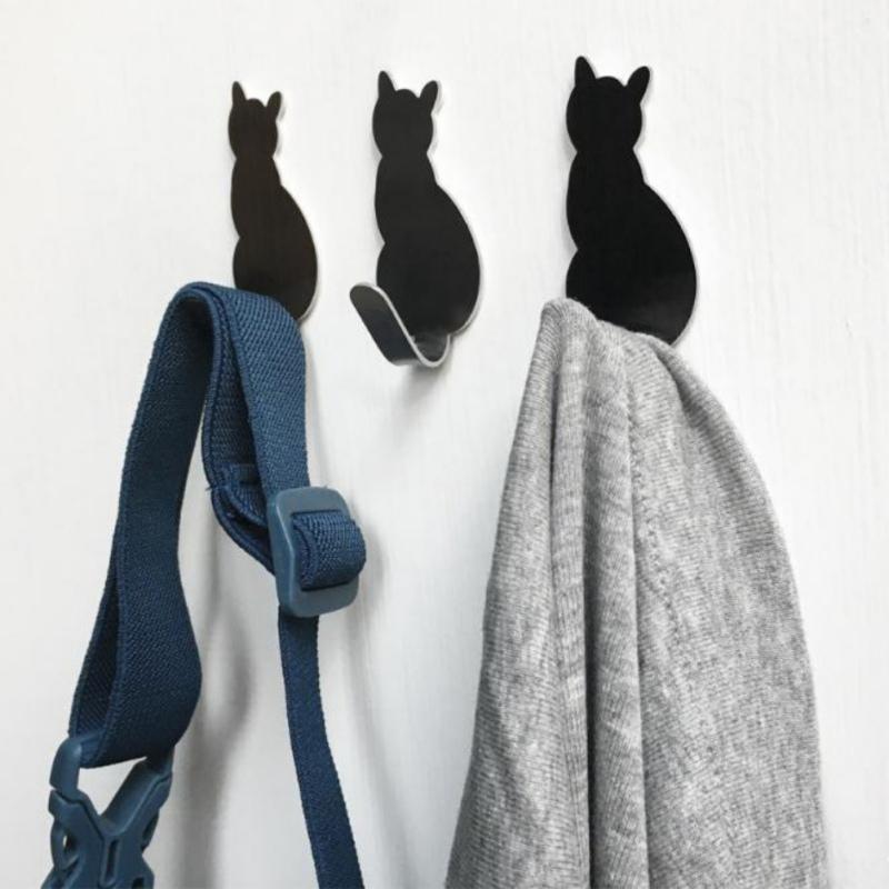 2 Pcs/lot Cat-shaped Wall Mount Hooks - Decorative Stainless Steel Hanger (1000g)