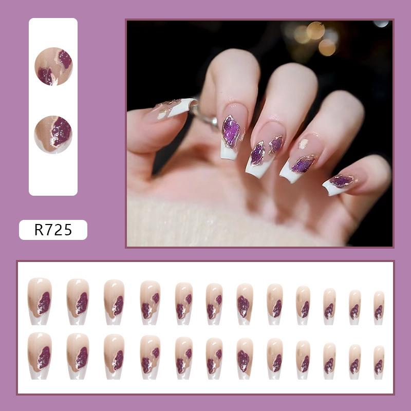 24Pcs Trendy False Nails Patch Gradient Color With Glitter Sequins Design Fake Nails Detachable Full Cover Fake Nail Tips