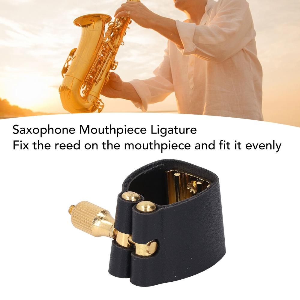 Leather And Metal Sax Mouthpiece Ligature Black Color Alto Sax Ligature  For Alto Saxophone