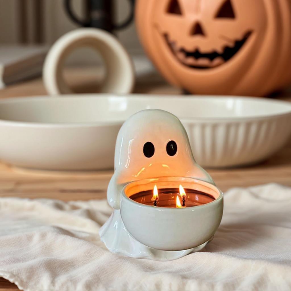 Cute Ghost Candle Holder Multi-Purpose Ghost Tea Light Rack Wear Resist Halloween Ghost Ornament Home Table Centerpiece Decor