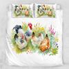 Chicken Duvet Cover Set Watercolor Rooster Bedding Set Animal Flower BedClothes Green Grass Polyester Comforter Cover King Size