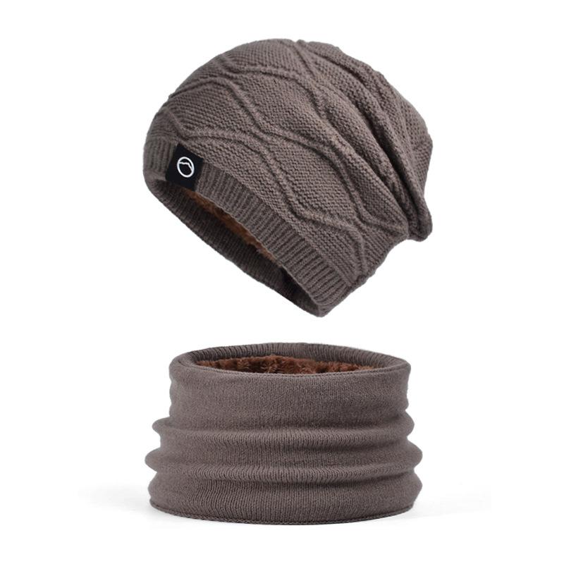 Winter hat, scarf, two-piece cover, women's outdoor velvet, thermal ear protector, muff, knitted wool hat.