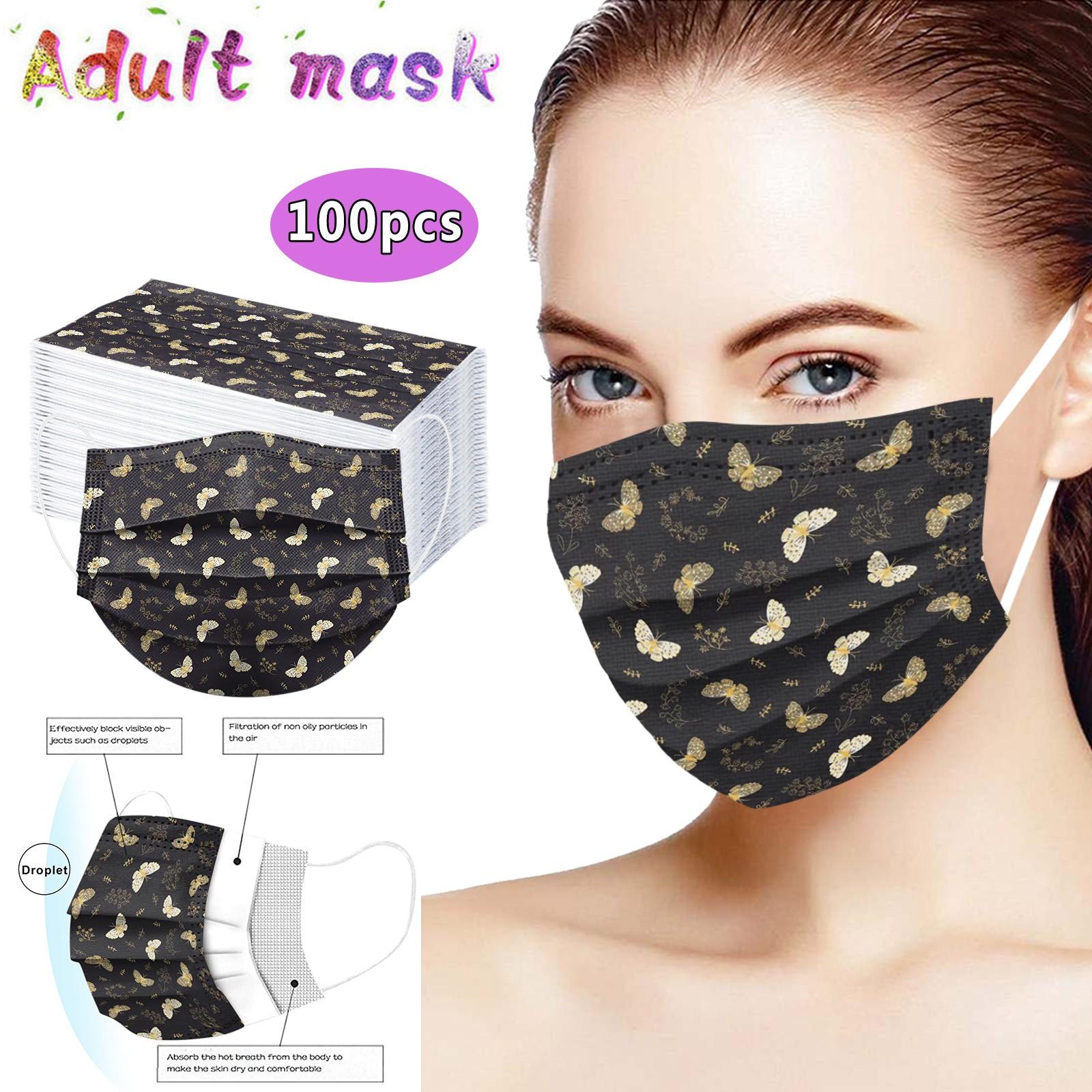 

100PCS Adult Fashion Print Disposable Face Mask 3 Ply Earloop Anti-PM2.5