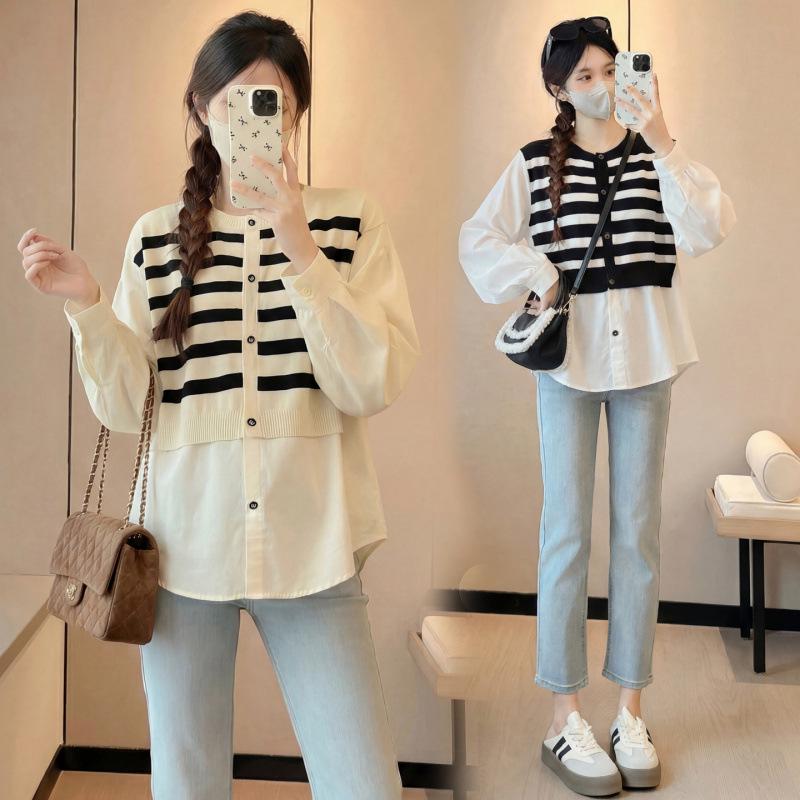 

2026 Spring Maternity Slimming Long-Sleeve Doll Shirt: Sweet, Versatile, and Age-Reducing Two-Piece Top M абрикосовий
