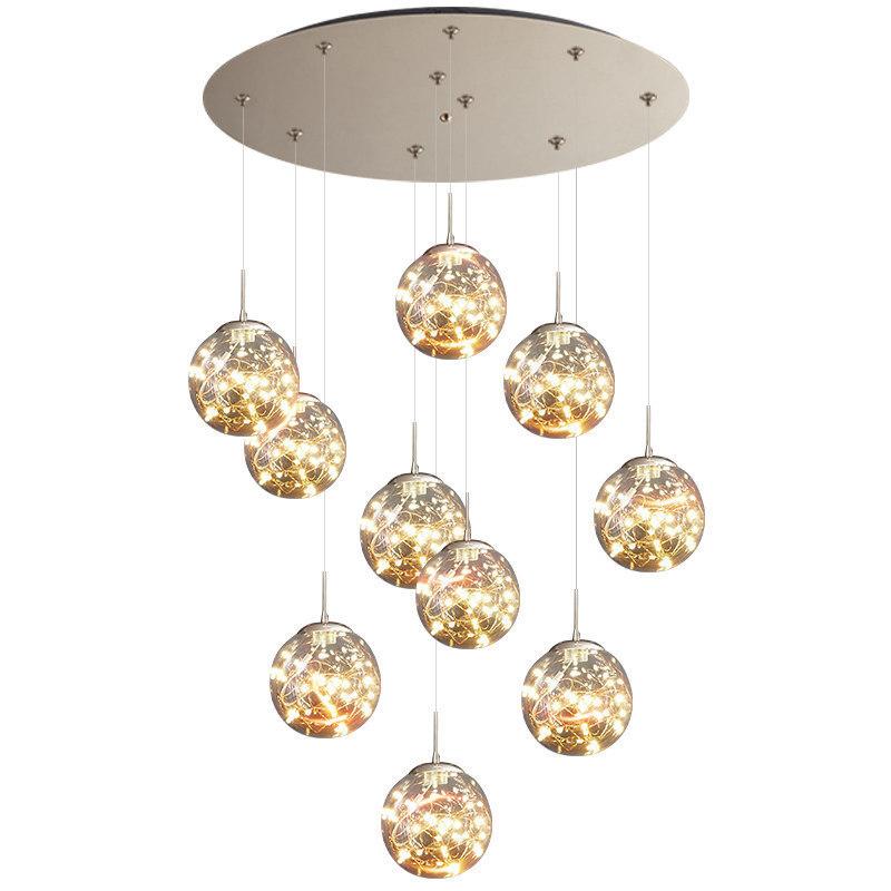 Modern LED Chandelier Glass Ball Dimmable Pendant Lamp for Staircase Living Room Home Decor Suspension Lighting Design Lusters