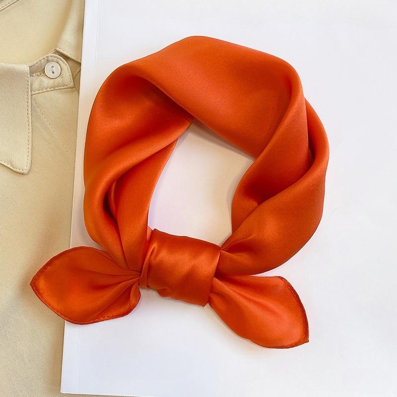 Solid Nature Silk Square Scarfs for Women Neck Ties Foulard Neckerchief Hairband Hands Bag Ribbons Headband Gift