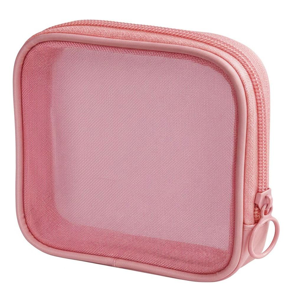 

Zipper Design Mesh Storage Bag Solid Color Data Cable Storage Bag Simple Makeup Bag розовый